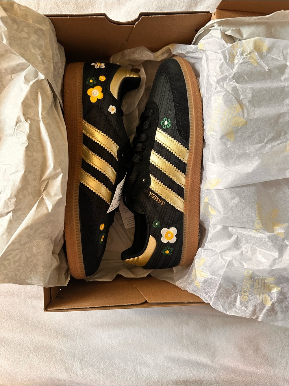 adidas Black and Gold Samba Sneakers with Floral Embroidery